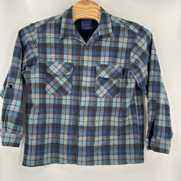 Pendleton XL Limited Beach Boys Edition Loop Collar Blue Plaid Wool Button Shirt - Picture 7 of 8